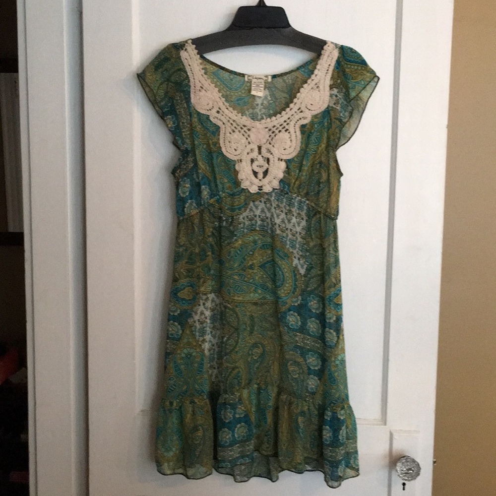 6Degrees sheer chiffon cap sleeved mini dress